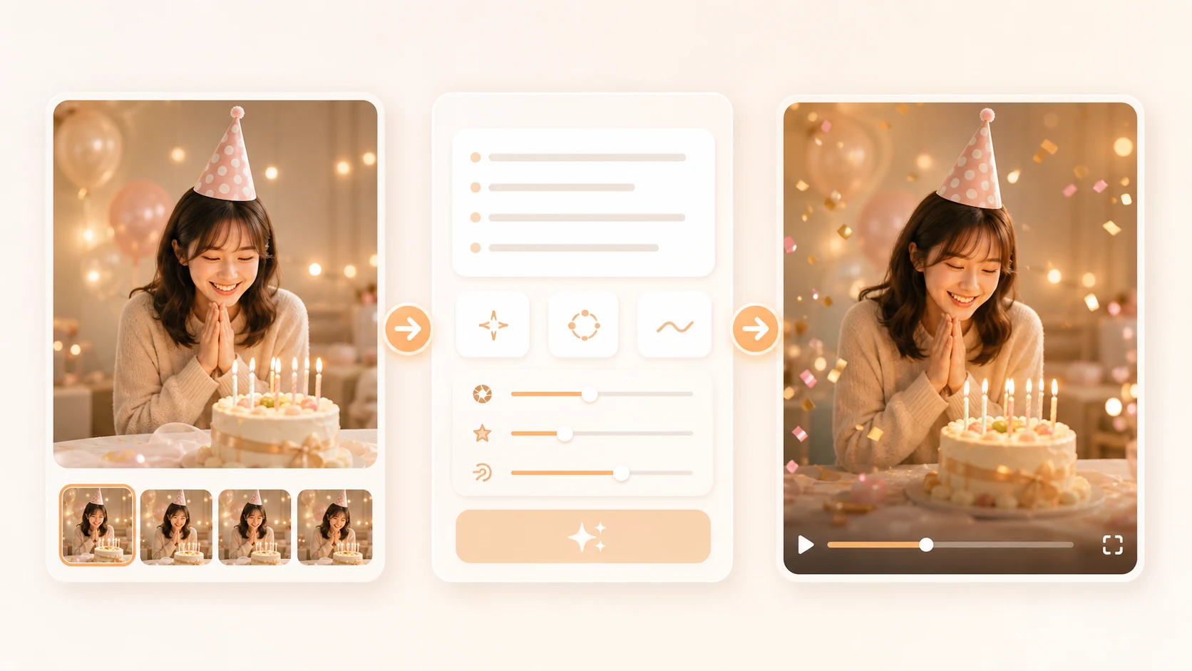 Step-by-step vídeo de aniversário com fotos workflow