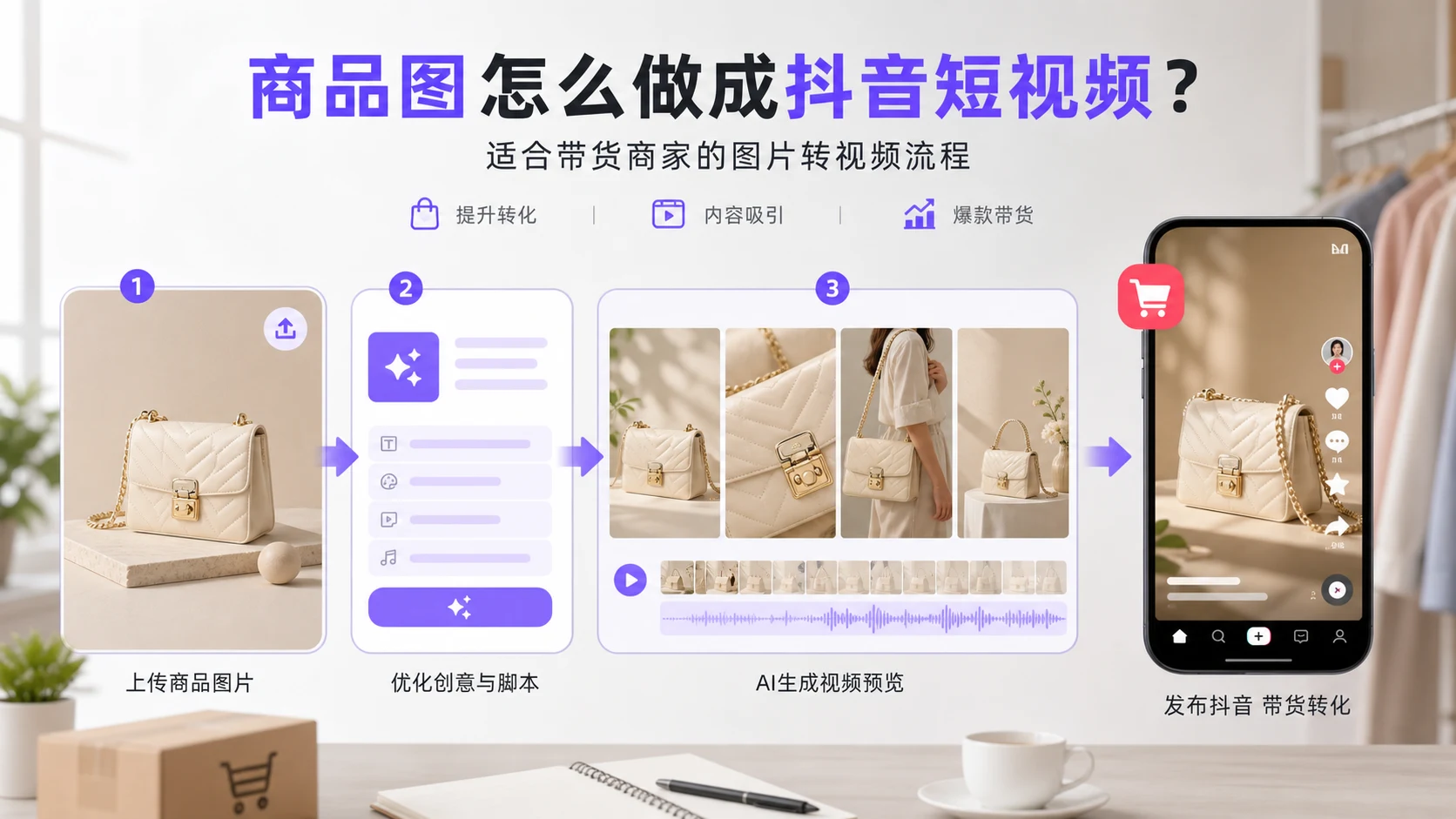 Step-by-step 商品图怎么做成抖音短视频 workflow