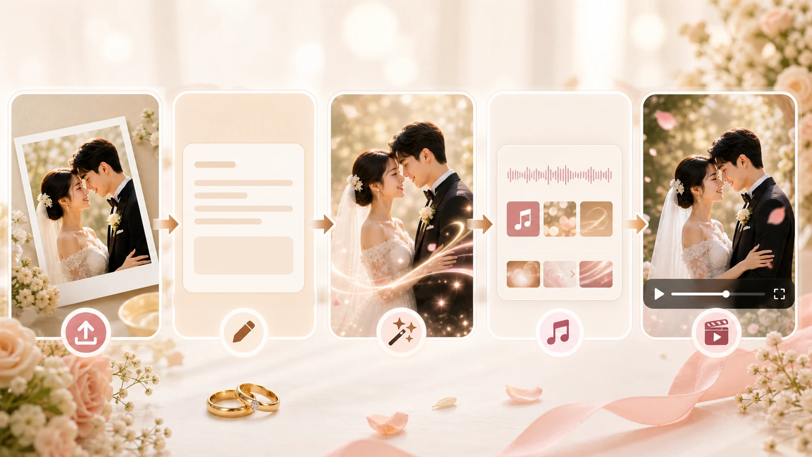 Step-by-step 怎么用照片做婚礼祝福视频 workflow