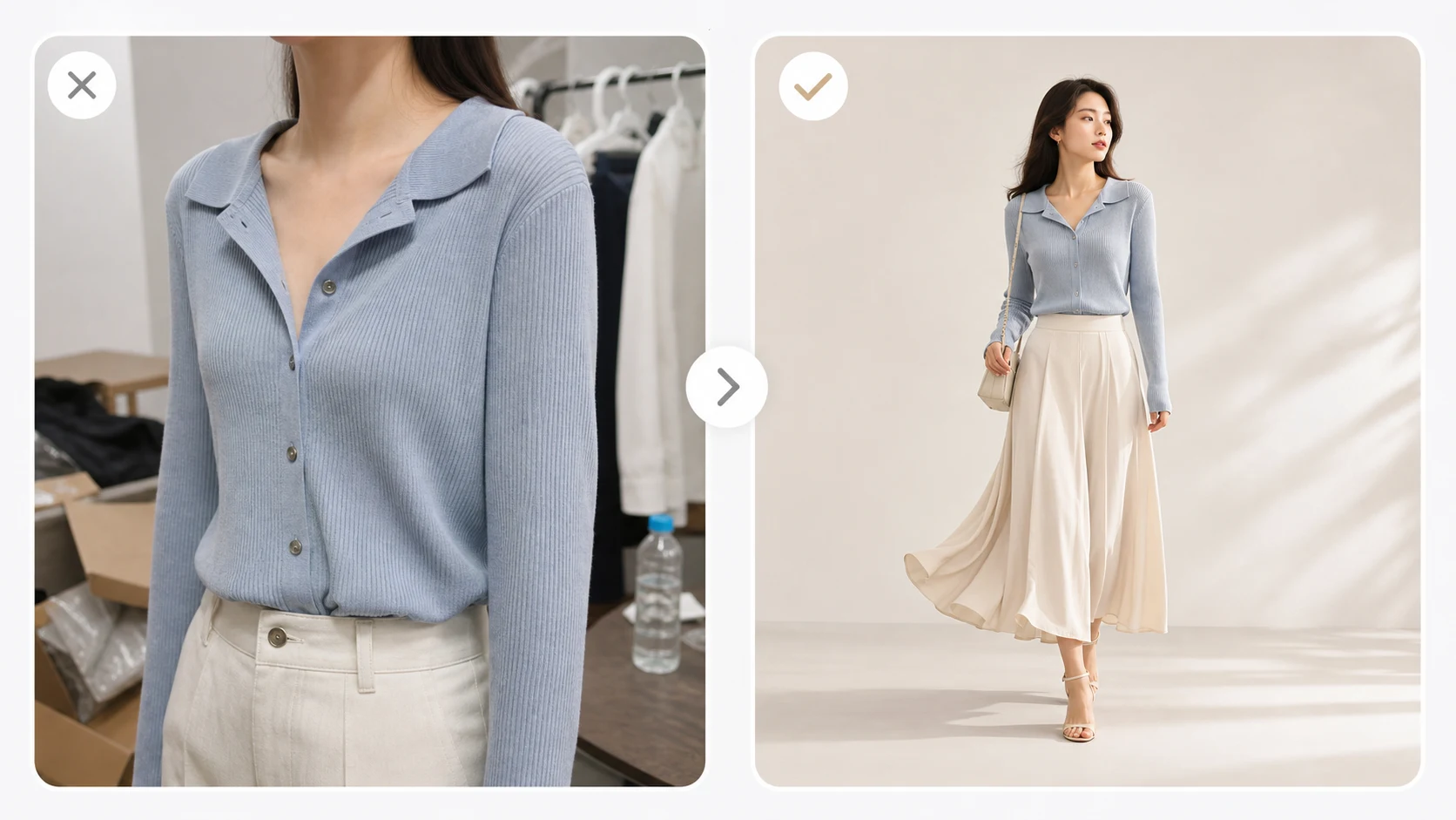 服装商品图怎么生成模特走动视频 input quality comparison